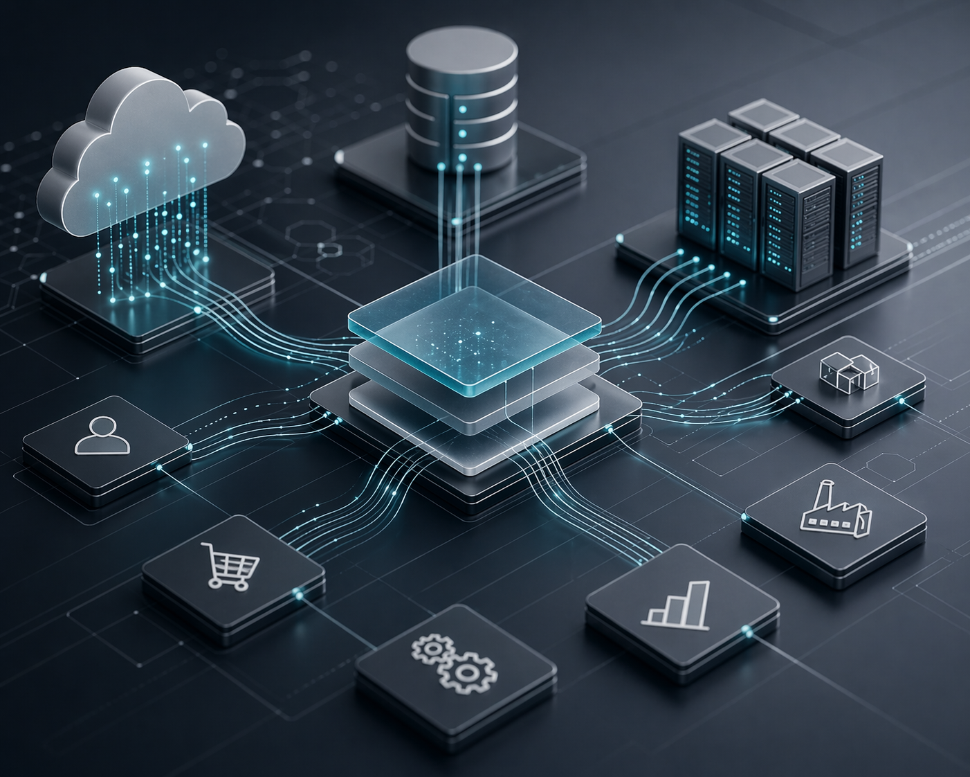 A connected wholesale and distribution systems model showing inventory, supplier, customer, and warehouse flows.