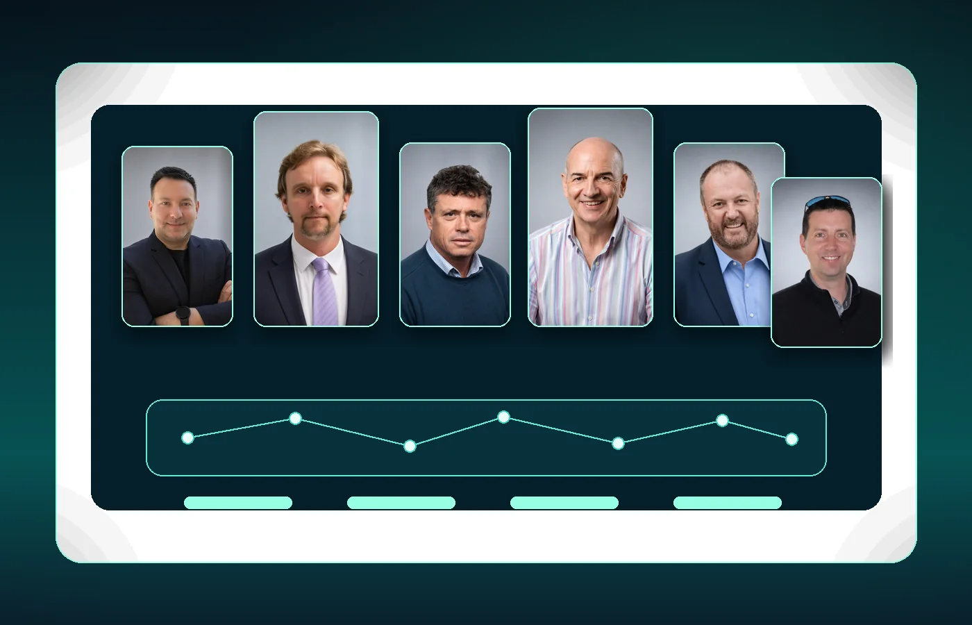 Composite image of the ExIQ senior team portraits above a connected delivery signal.