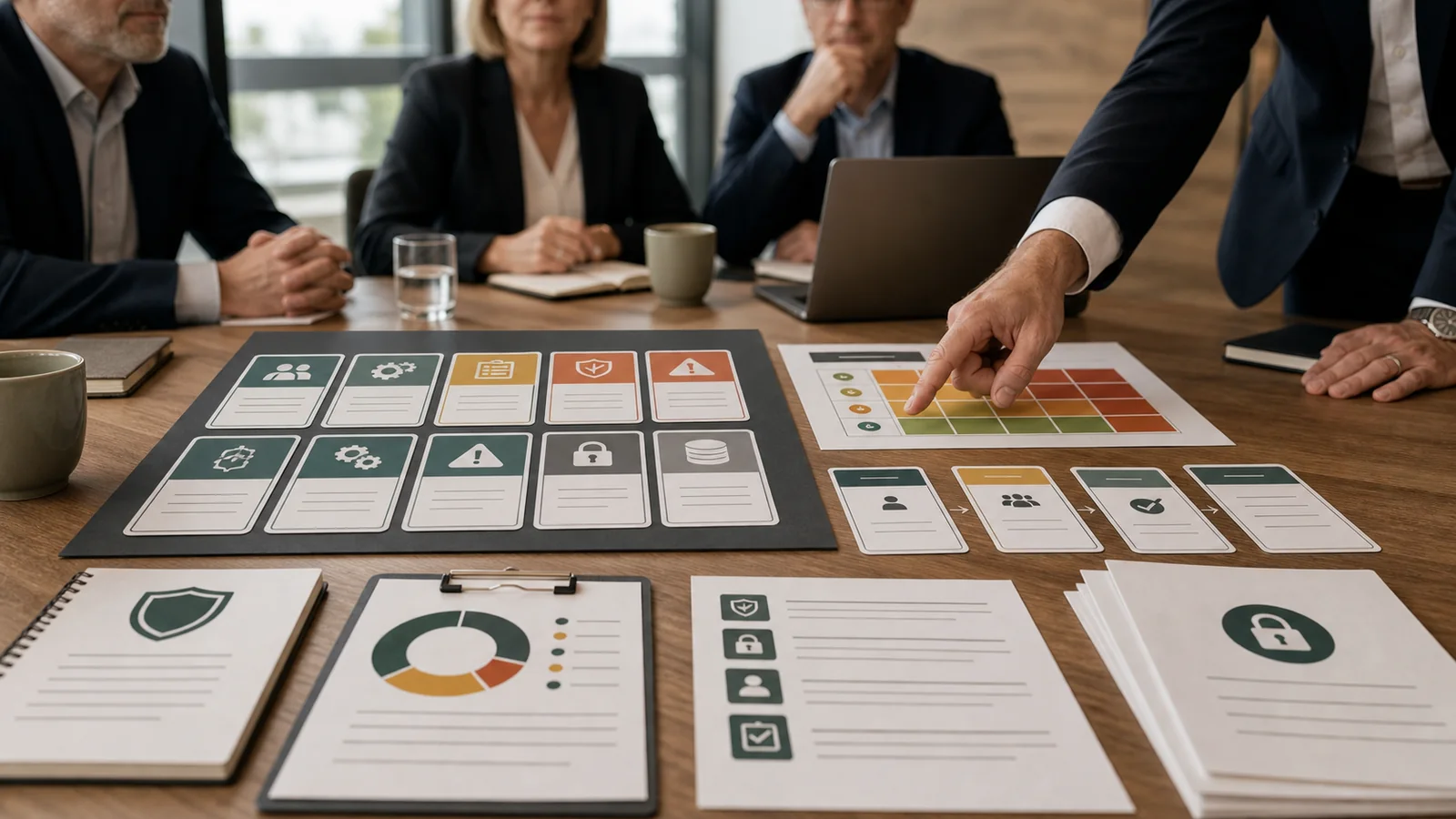 Executive governance materials showing AI use-case cards, risk tiers, approval paths, and audit controls.