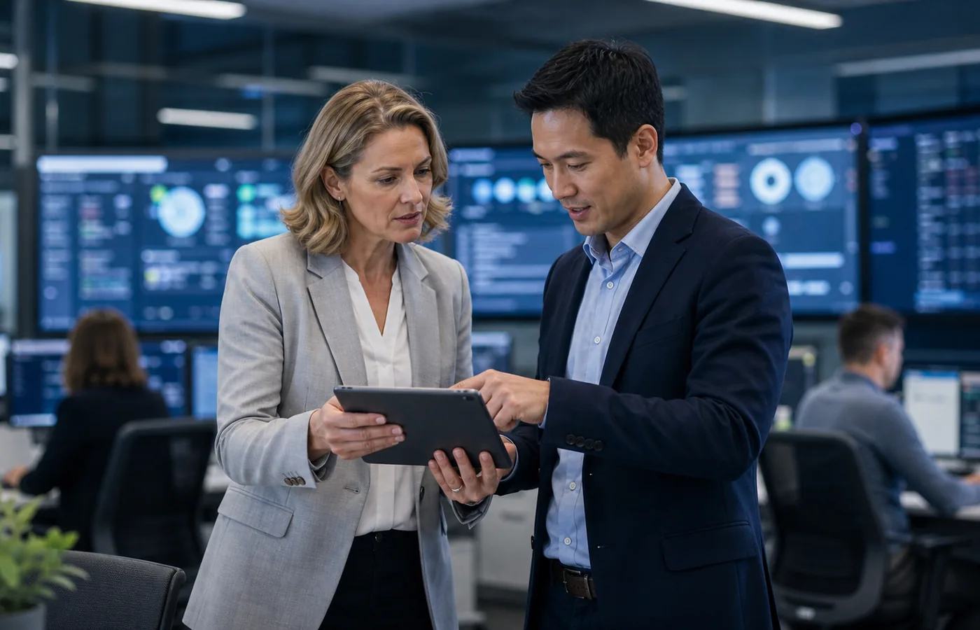Business leaders and consultants reviewing AI consulting priorities and automation opportunities.